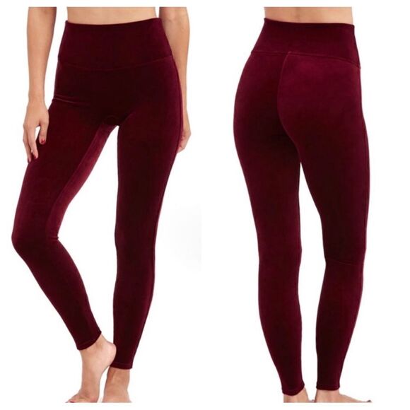 SPANX Leggings Size Medium Velvet Burgundy High Waist - Picture 1 of 8